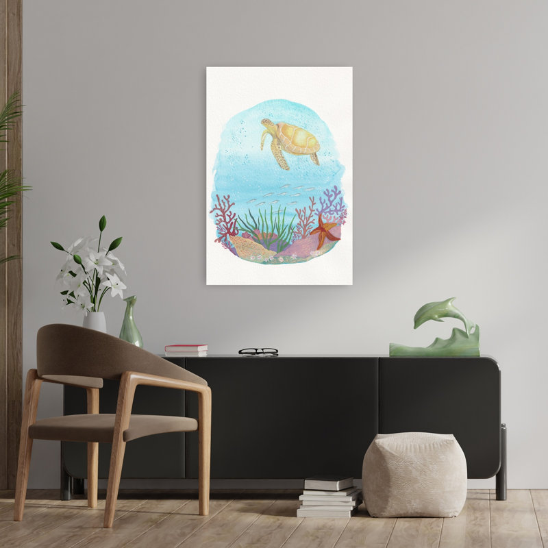 Natation, tortue de mer, impression d'étoiles de mer, H 36 po x l 24 po