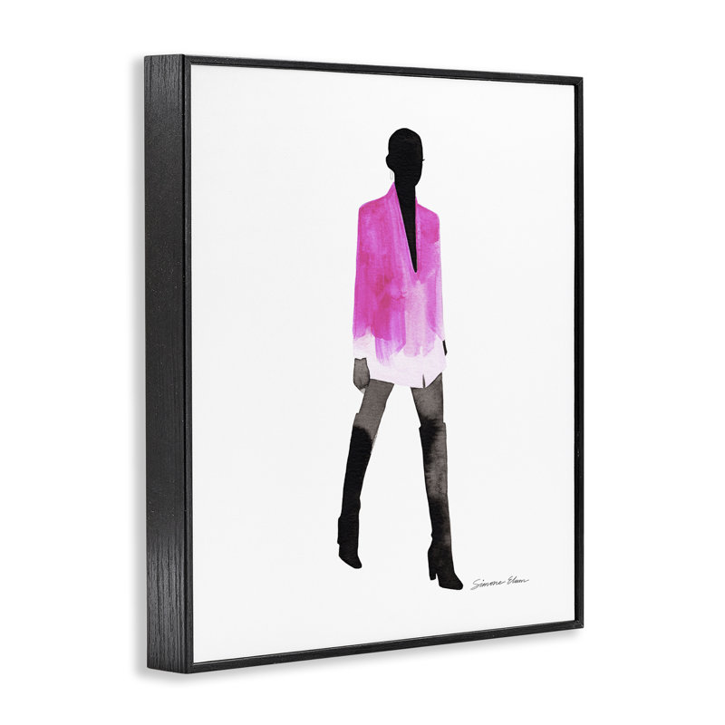 Fille en blouson rose, estampe numérique, conception par Simone Elum, H 14 po x l 11 po, Noir