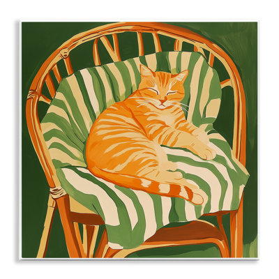 Chat sur plaque de chaise en rotin, design par Walker Noble