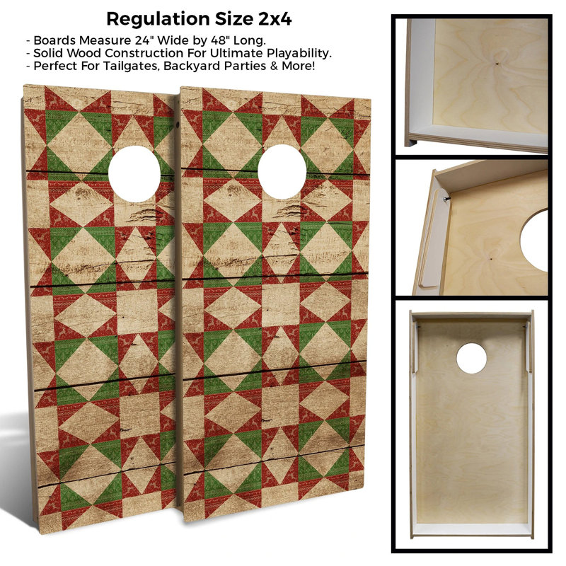 Ensemble de jeu de cornhole de Noël vert 2 pi x 4 pi avec étui et lumières, Vert/rouge