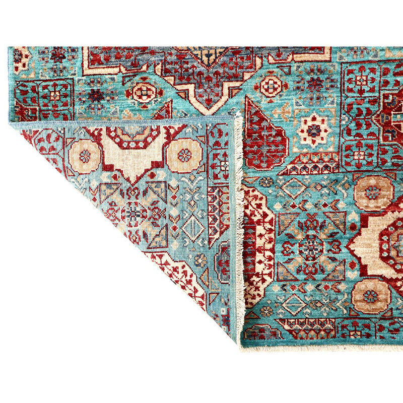 Tapis unique rouge / bleu / beige noué à la main de haute qualité