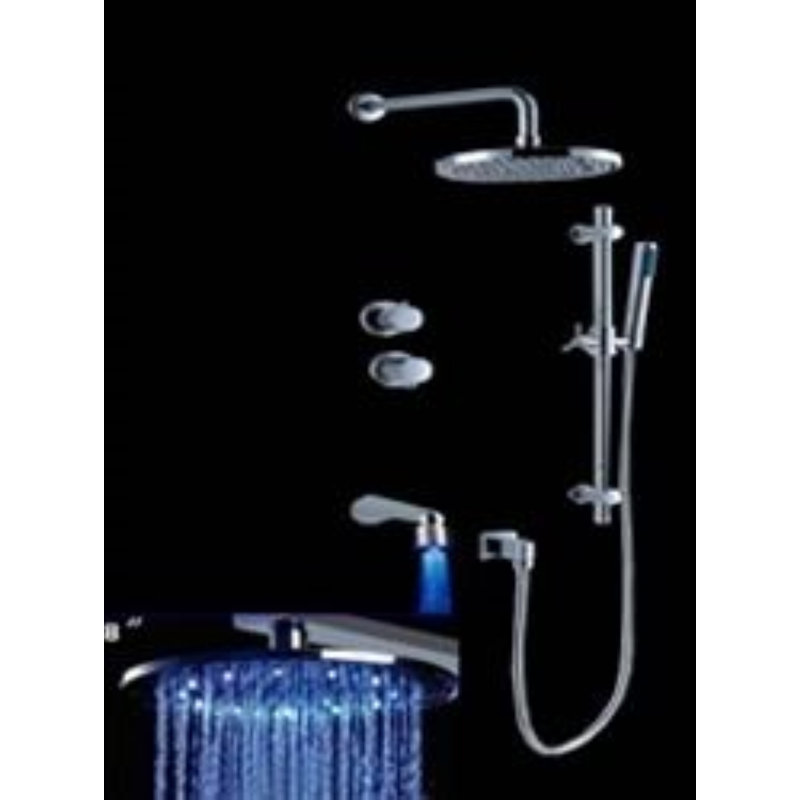 Wall-Mounted Chrome LED Shower Set with Handheld Shower Head and Mixer Valve Control