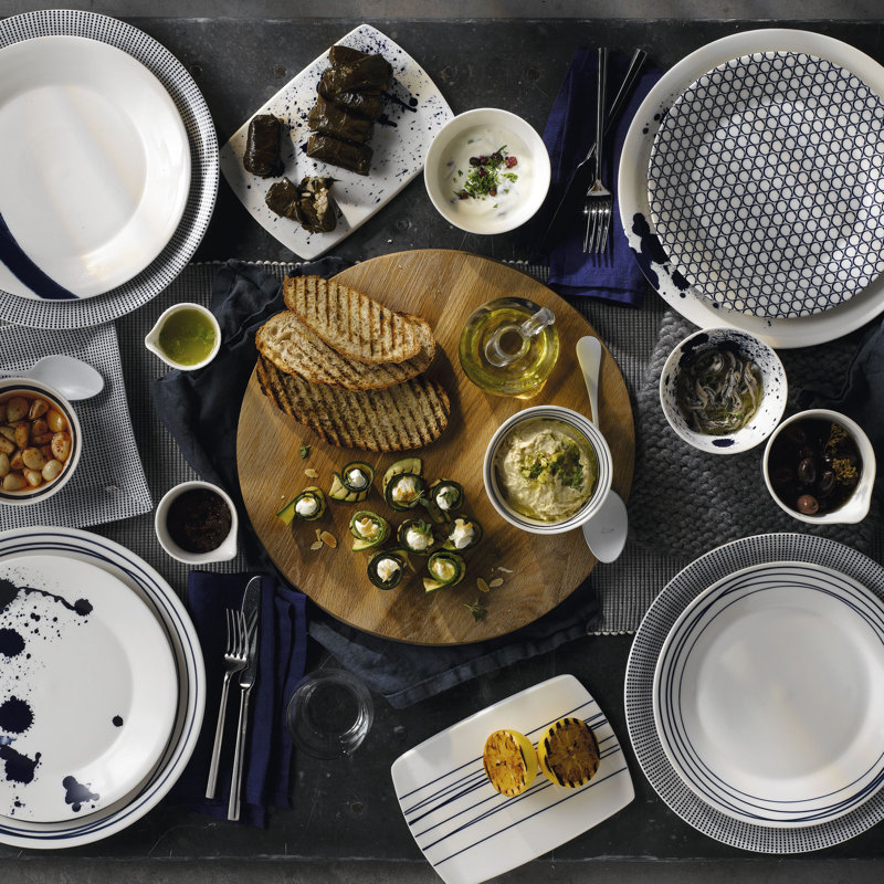 Pacific Dots 15'' Blue and White Porcelain Serving Tray