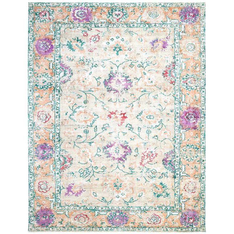 Ithica Oriental Area Rug in Beige/Pink/Green, Rectangle 8' x 10'