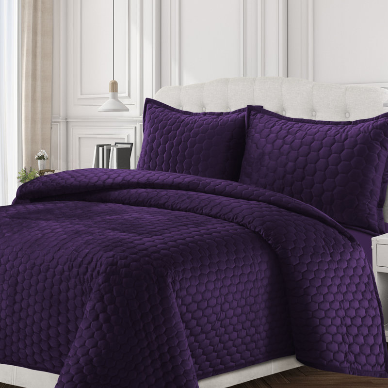Lugano Quilt, Queen Quilt + 2 Standard Shams, Purple