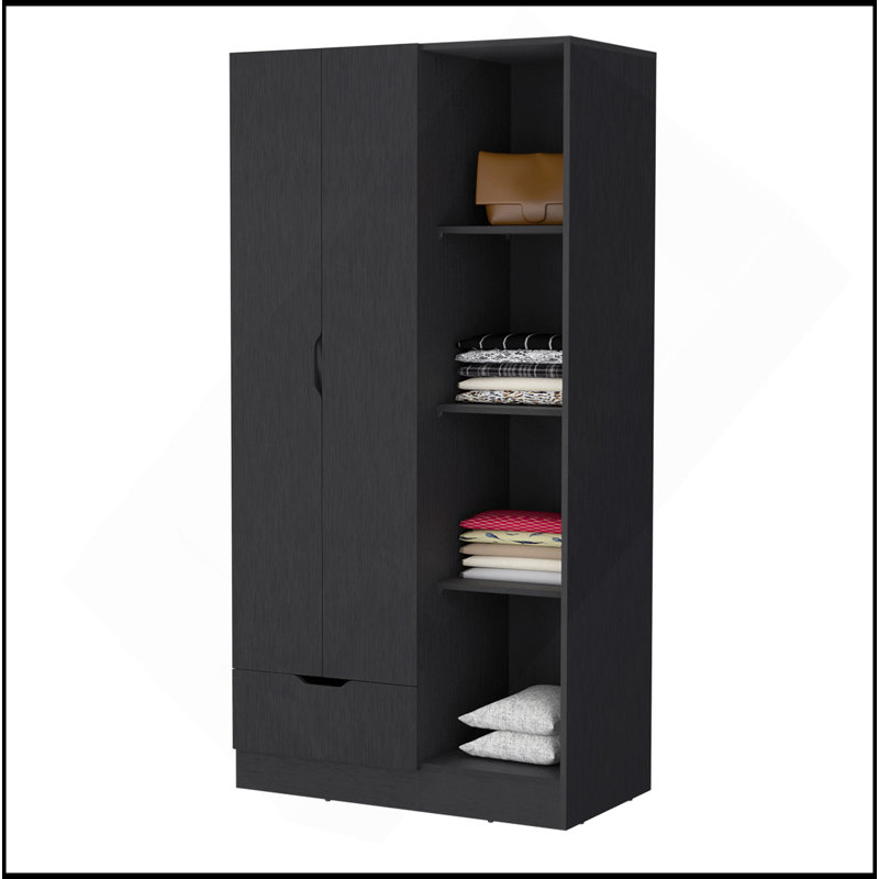 Armoire Redmond avec tiroir simple, 4 tablettes de rangement et tringle
