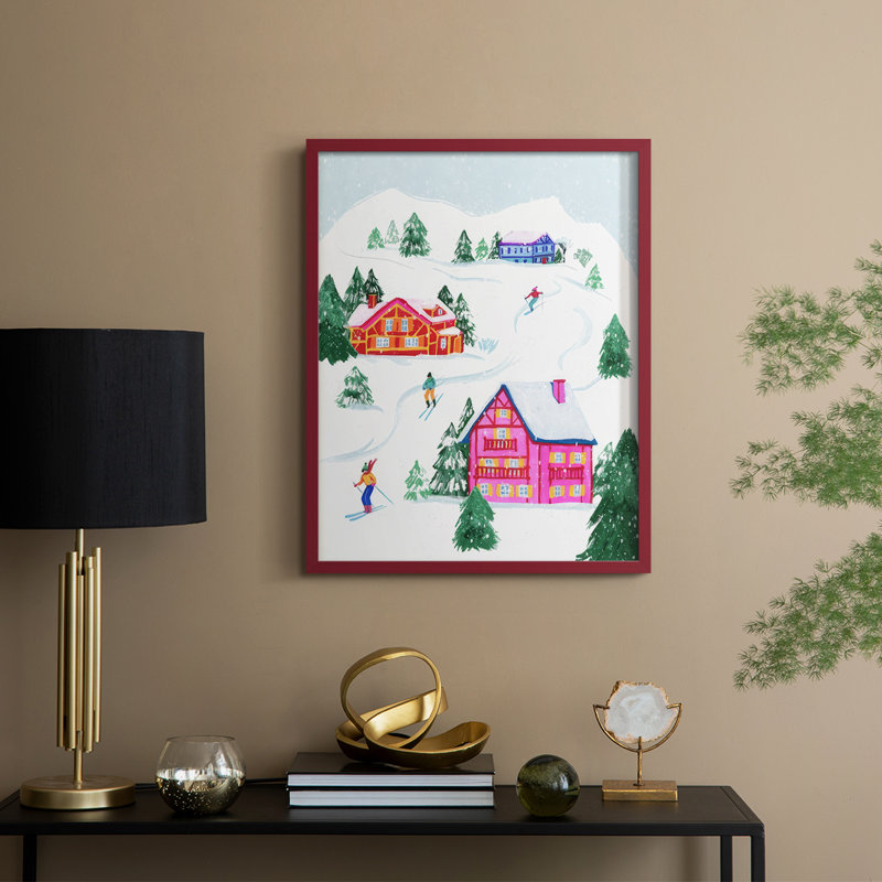 «Candy Ski Village II», reproduction encadrée - bois massif, Rouge, H 15 po x l 12 po