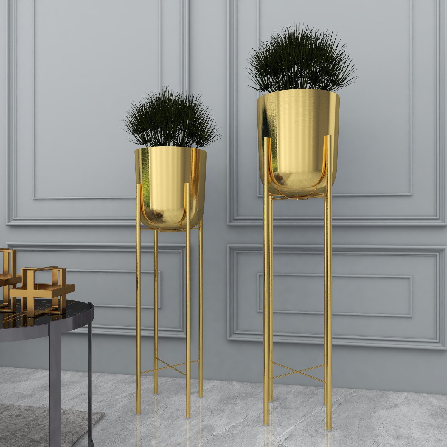 Contemporary 2-Piece Iron Pot Planter Set CosmoLiving by Cosmopolitan Color: Gold