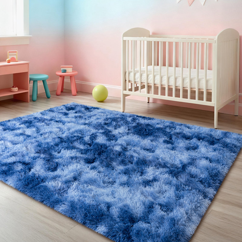 5x7 ft Tie-dyed Blue Shag Rug, Ideal for living room decor, Ultra-Soft Puffy Fluffy Rug for Bedroom Flooring, Aesthetic Carpets Suitable for Kids' Rooms, Dorms, and Home Decor