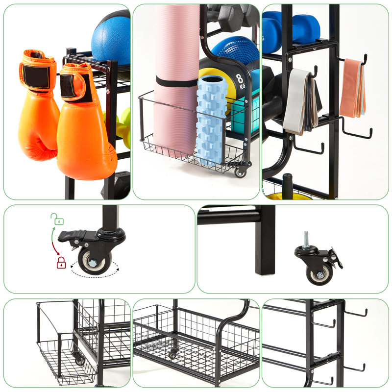 True & Tidy Dumbbell Storage Rack & Stand with Wheels and Hooks