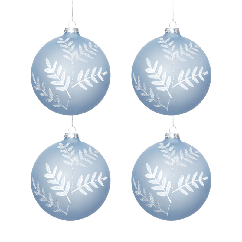 Boules de Noël en verre en forme de fougère glaciaire, 12 cm (4,75 po), lot de 4