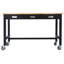 Work Bench, Workbench with Drawer Storage, Heavy Duty Bamboo Wood Work Table with Wheels for Garage Home Office