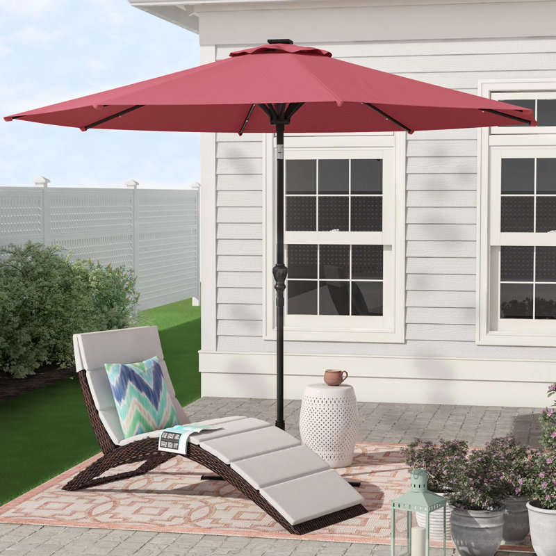 270cm Lighted Tilt Market Parasol, Wine Red