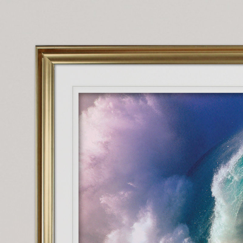 « waimea bay wave », reproduction de peinture à l’acrylique, H 28 po x l 38 po x P 1,5 po, Cadre doré