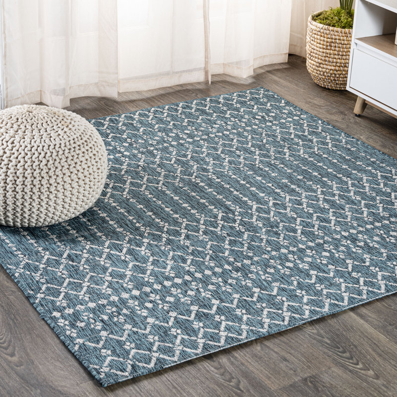 Tapis d'intérieur / extérieur Crompton, Carré 6 pi 7 po, Bleu sarcelle / Gris