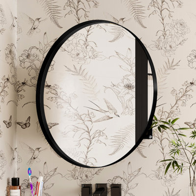 Armoire de salle de bain en métal noir mat avec miroir 31,5 po et tablettes réglables, finition magnifique
