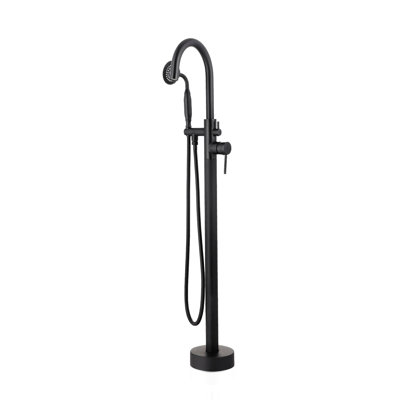 Robinet de baignoire autoportant noir mat - Fabrication en laiton massif durable Robinet de baignoire au sol Tubes d'alimentation inclus Installation complète