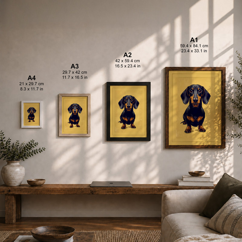 Alert Dachshund Minimalist - Framed Print, A1 - 84.1 x 59.4 cm, Black
