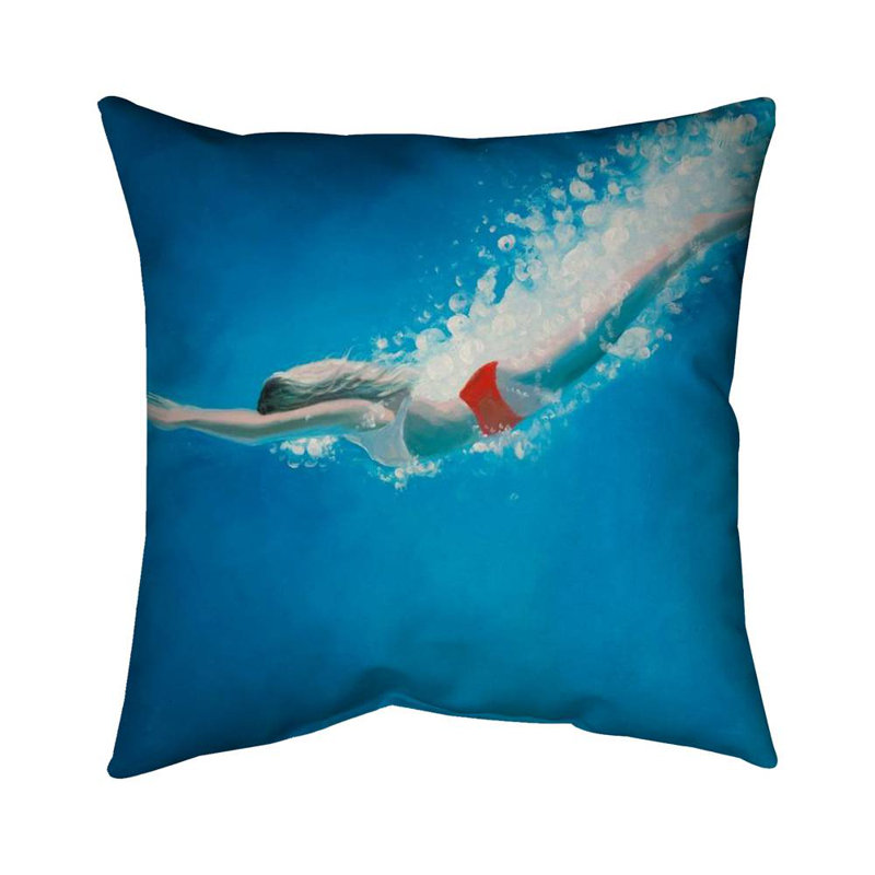 Diving Jump Blue Poly Twill Throw Pillow for Home Decor
