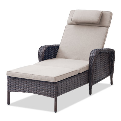 Latitude Run® 2 Pieces Outdoor Long Reclining Chaise With Removable ...