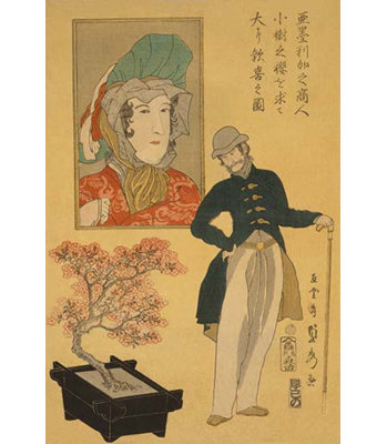 American Merchant Delighted with Miniature Cherry Tree by Sadahide Utagawa Painting Print