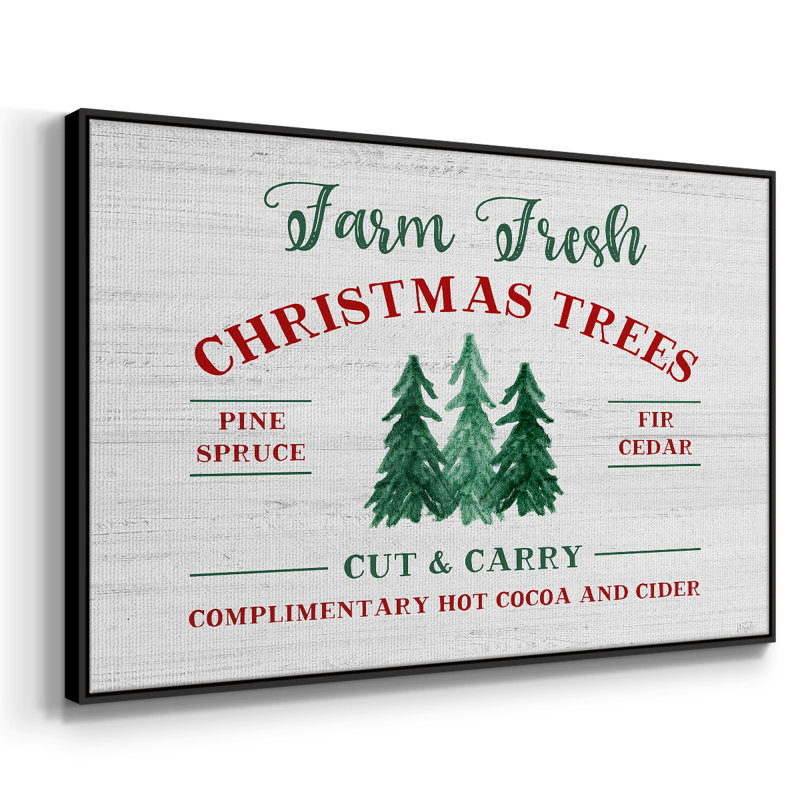 «Farm Fresh Christmas Trees», peinture sur toile encadrée, H 17 po x l 25 po x P 2 po, Cadre noir