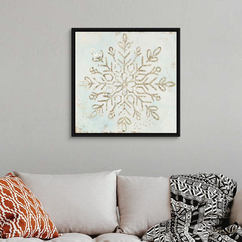Glistening Snowflake I - reproduction d'art sur toile, 32" H x 32" W x 1.75" D, Cadre noir