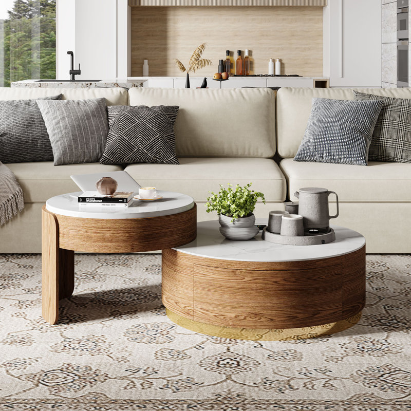 Stone Top Nesting Coffee Table, Brown