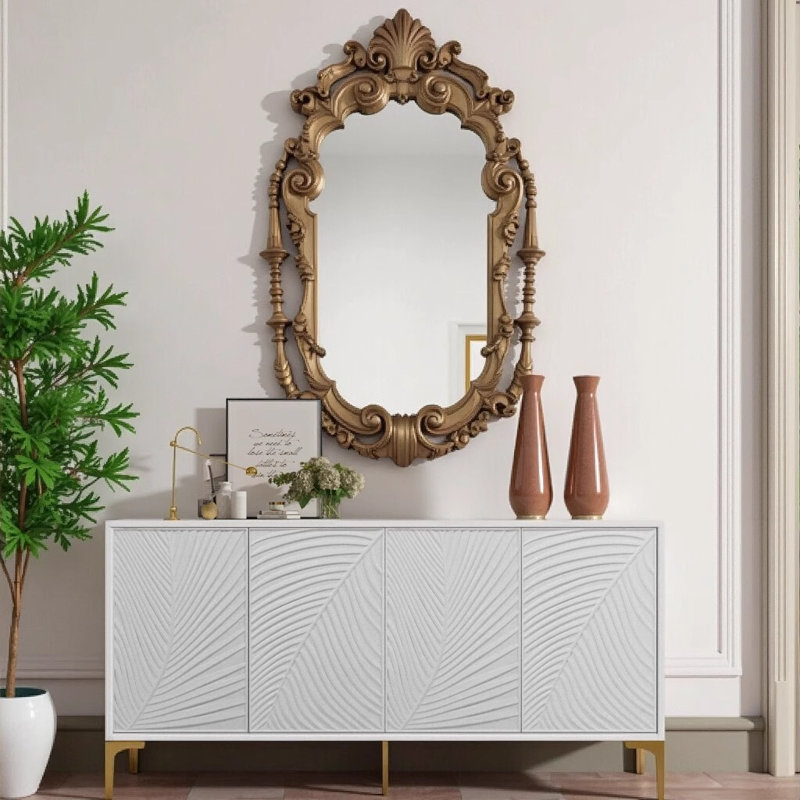 Multi-Functional Four-Door Sideboard with Adjustable Shelves, Ideal for Study, Entryway, and Living Room - White