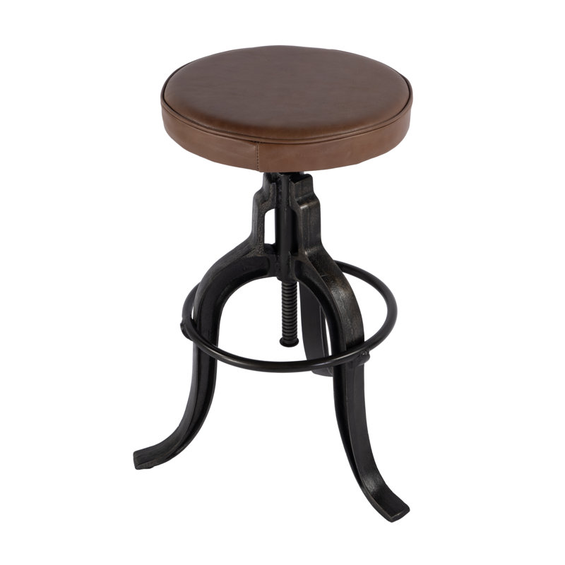 Knight 22 in. - 29 in. Adjustable Seat Height Leather and Iron Bar Stool