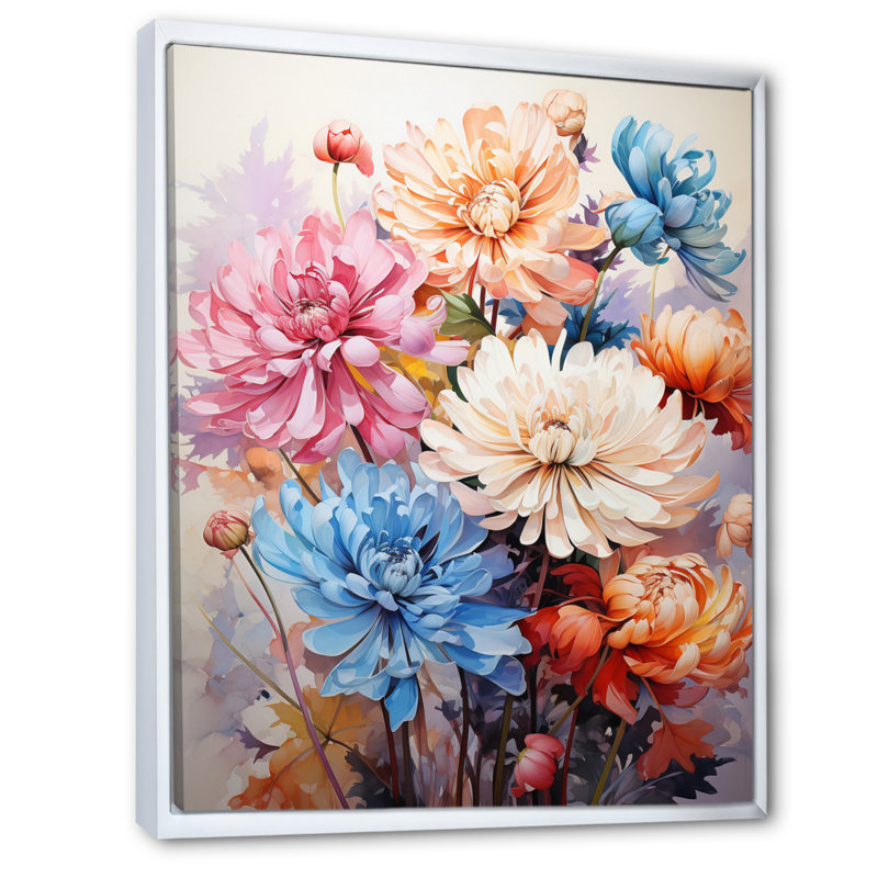 Yafit Chrysanthemums Vibrant Collage III, H 44 po x l 34 po x P 1,5 po, Cadre flottant blanc