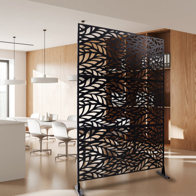Écran d'intimité extérieur et intérieur en métal H 76 po x l 48 po, écran d'intimité décoratif autoportant pour terrasse de balcon de terrasse, panneaux de clôture d'intimité pour jardin extérieur PS110 NOIR