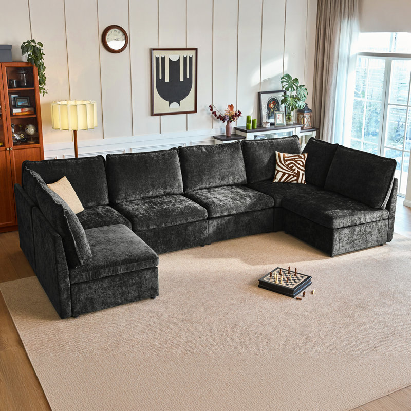 6-seater Oversized Modular Sofa Comfy Cloud Couch With Storage Chenille Deep Convertible Sectional Sleeper Sofa Bed Pet Friendly Covers Washable