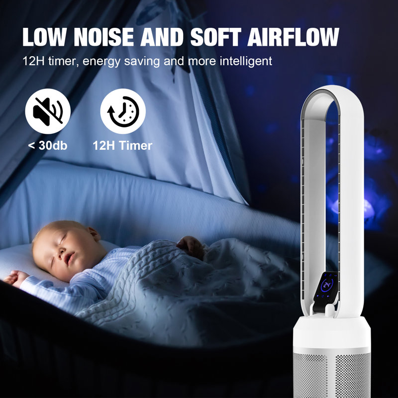 ADVWIN Bladeless Fan for Bedroom, 38" Air Circulator Cooling Fan with Remote and Touch Control, LED Display, 24 Speeds, 12H Timer, 60° Oscillating, Portable Low Noise Standing Fan for Home, Office