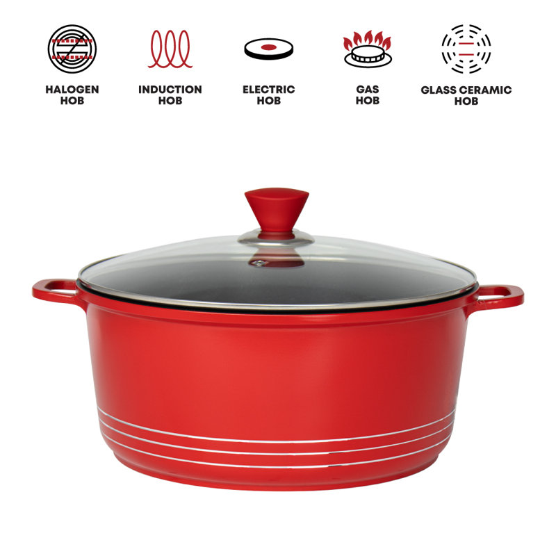 Laria 8 - Piece Non-Stick Aluminium Cookware Set - Induction Ready, Red