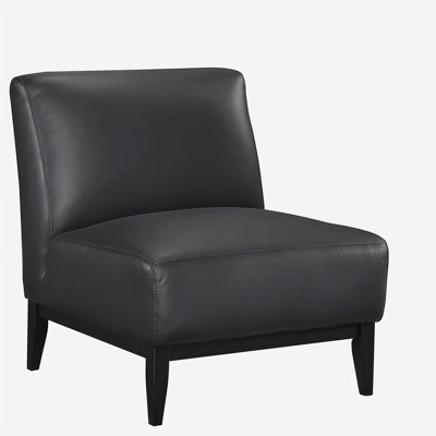 Fauteuil d'appoint rembourré en cuir avec dossier noir et dossier en bois massif
