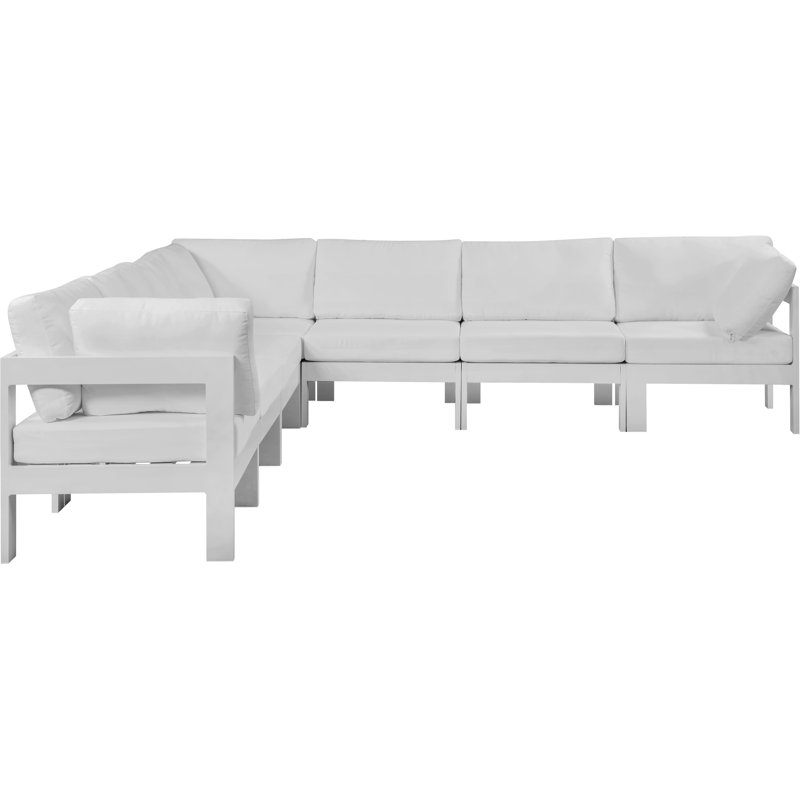 Canapé modulaire d'extérieur de 120 po avec coussins Berendina, Blanc, Blanc