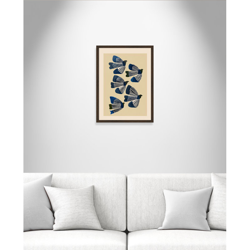 Imprimé Indigo Flight par City, Walnut Woodgrain, 17'' W x 23'' H, Framed Print