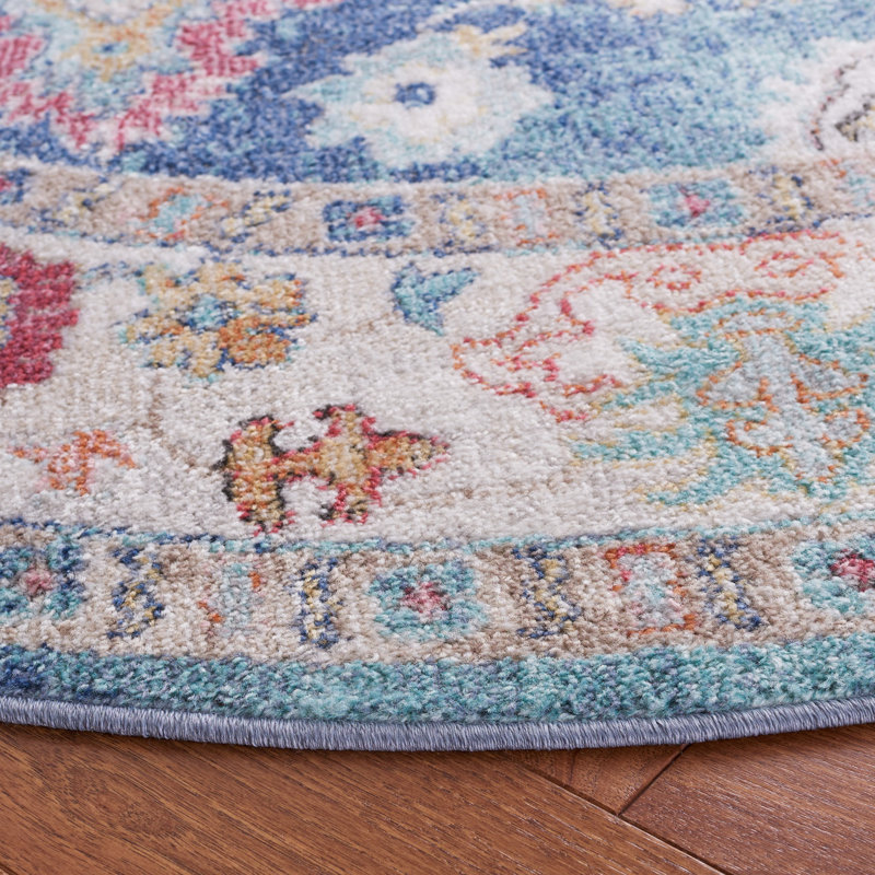 Tapis bleu marine / ivoire Southwestern, Rond 6 pi 7 po