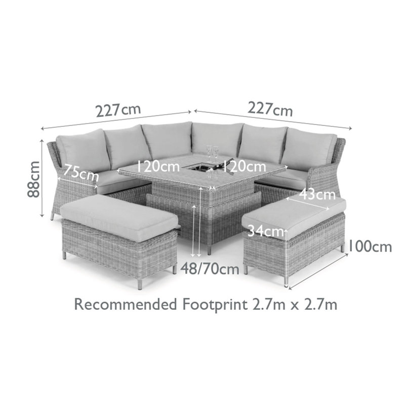 Confucius Royal Rattan Corner Dining Sofa Set - with Ice Bucket & Rising Table