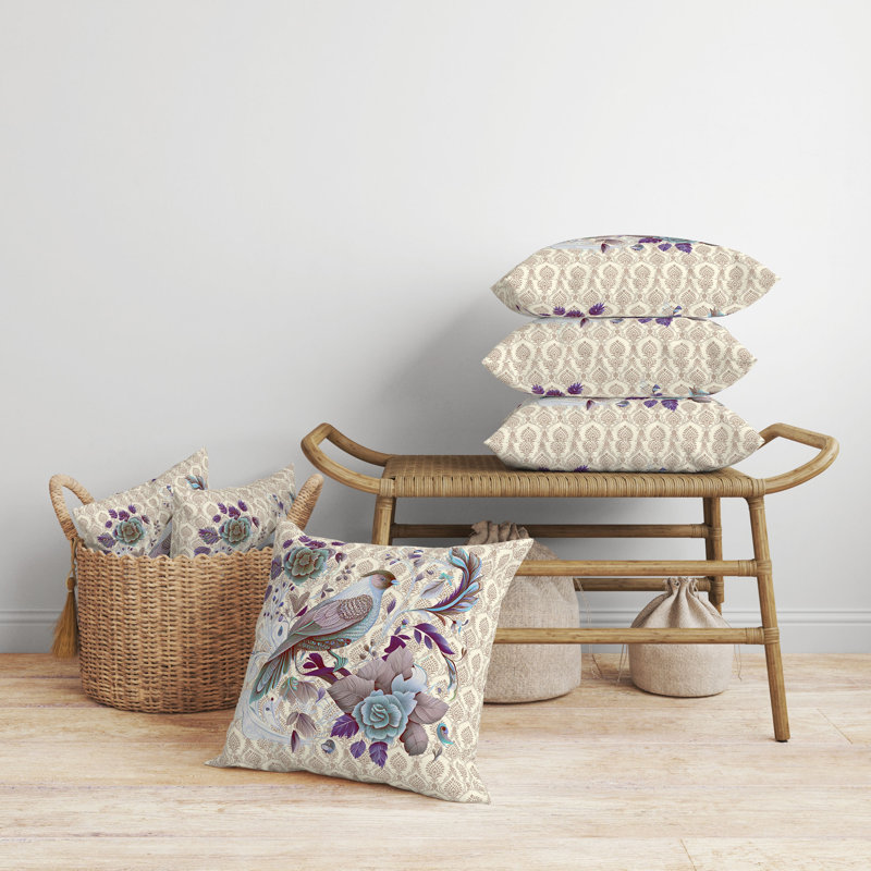 Coussin Songbird, H 18 po x l 18 po, Beige, brun et gris