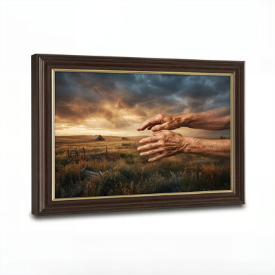 Art mural antique sur toile encadré doré pour le salon, la chambre à coucher, le bureau ou le vestibule - Décoration murale décorative avec champ mains
