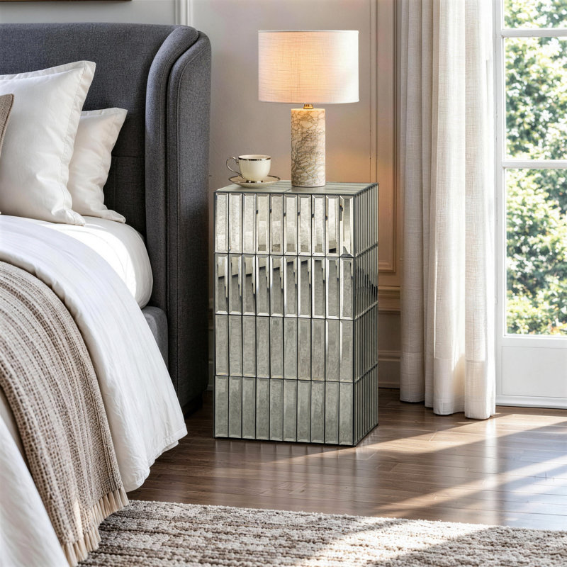 Amla Antique Mirrored Small Accent End Table