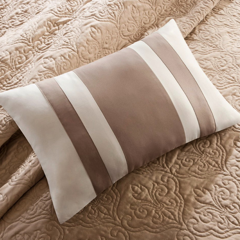 Courtepointe 7 pièces beige très grand / très grand, médaillon élégant, taies décoratives européennes et coussins inclus, très grand lavable à la machine en beige, caractère, coussins décoratifs,