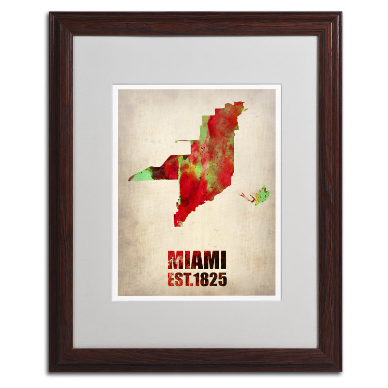 Miami Watercolor Map 11" x 14" Framed Canvas Print