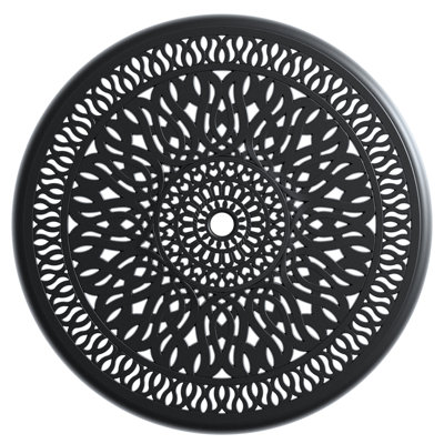 Tous les meubles de salle à manger 5 saisons. Aluminium coulé noir avec de fines sculptures. Cadre 100%, éléments. Siège ergonomique pour la détente. Patin antidérapant. Facile à assembler. Sièges 4. Parasol de table ronde