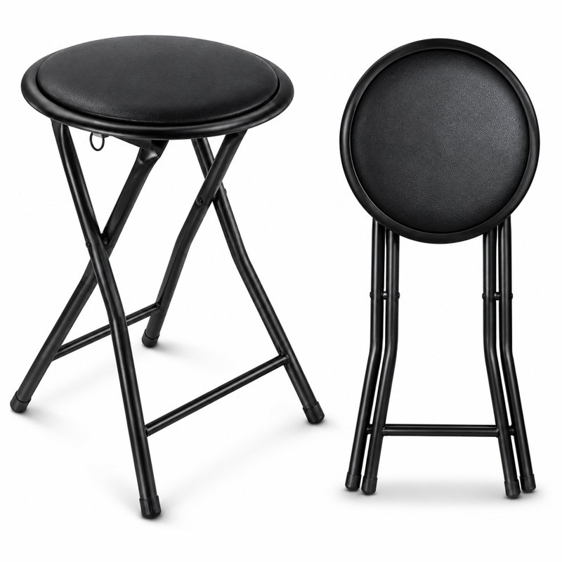 Upholstered Bar Stool with Steel Frame, Black / Black