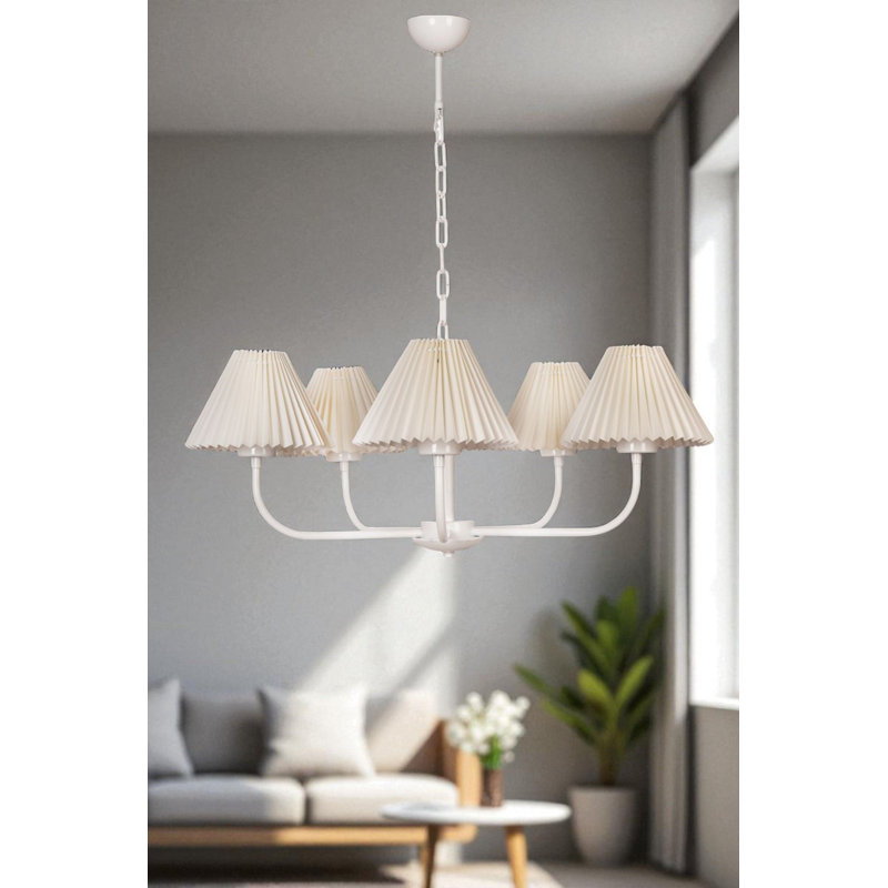 Lustre en métal élégant, finition crème et blanche, hauteur réglable (31,5 po) | Plaque de base de 9,4 po de diamètre | 5 x douilles E27 de 40 W maximum (ampoules non incluses) | pour la salle à manger, le salon et le vestibule, design élégant et fonctionnel