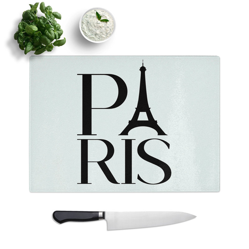 Paris Typography Chopping Board, 0.4cm H x 20cm W x 28.5cm L