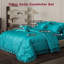 Ensemble d'édredon en satin avec draps pour grand lit 8 pièces Ensemble de literie soyeux vert paon Ensemble d'édredon soyeux de luxe à volants avec 1 housse de coussin-123204608-123204611